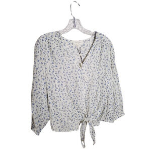 Haven & Blair Womens Top Button Front Floral Print Vneck Pullover Size Medium